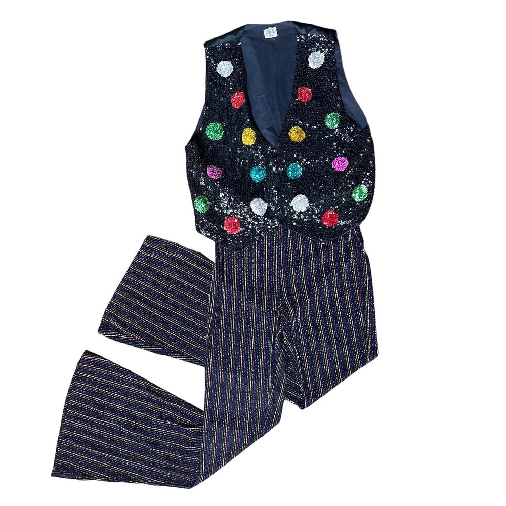 Vintage Vest Pants Set Sequins Sparkle Polka Dot Size Large Holiday Party Ready